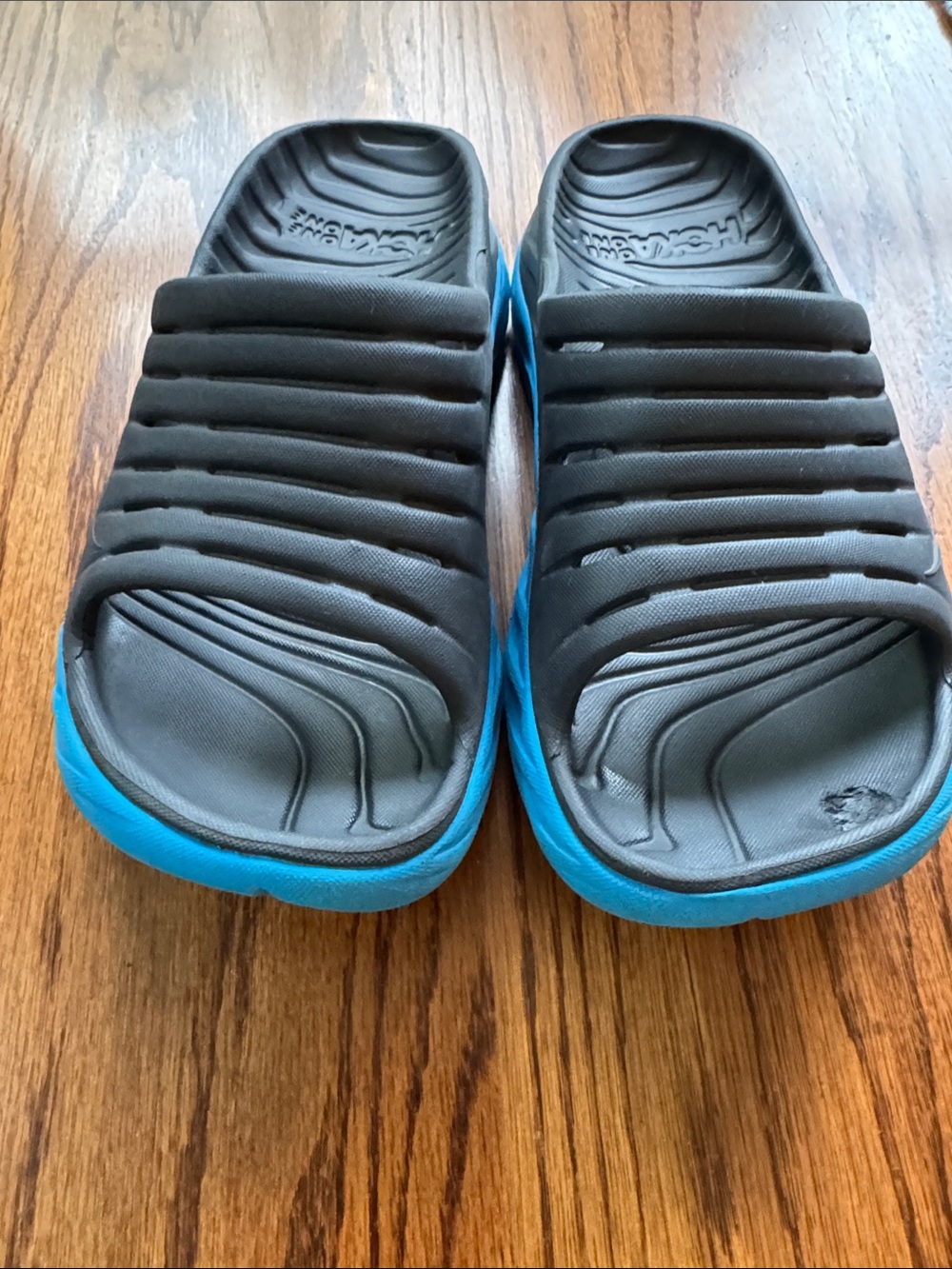 Hoka One One Black and Blue Slide Sandals